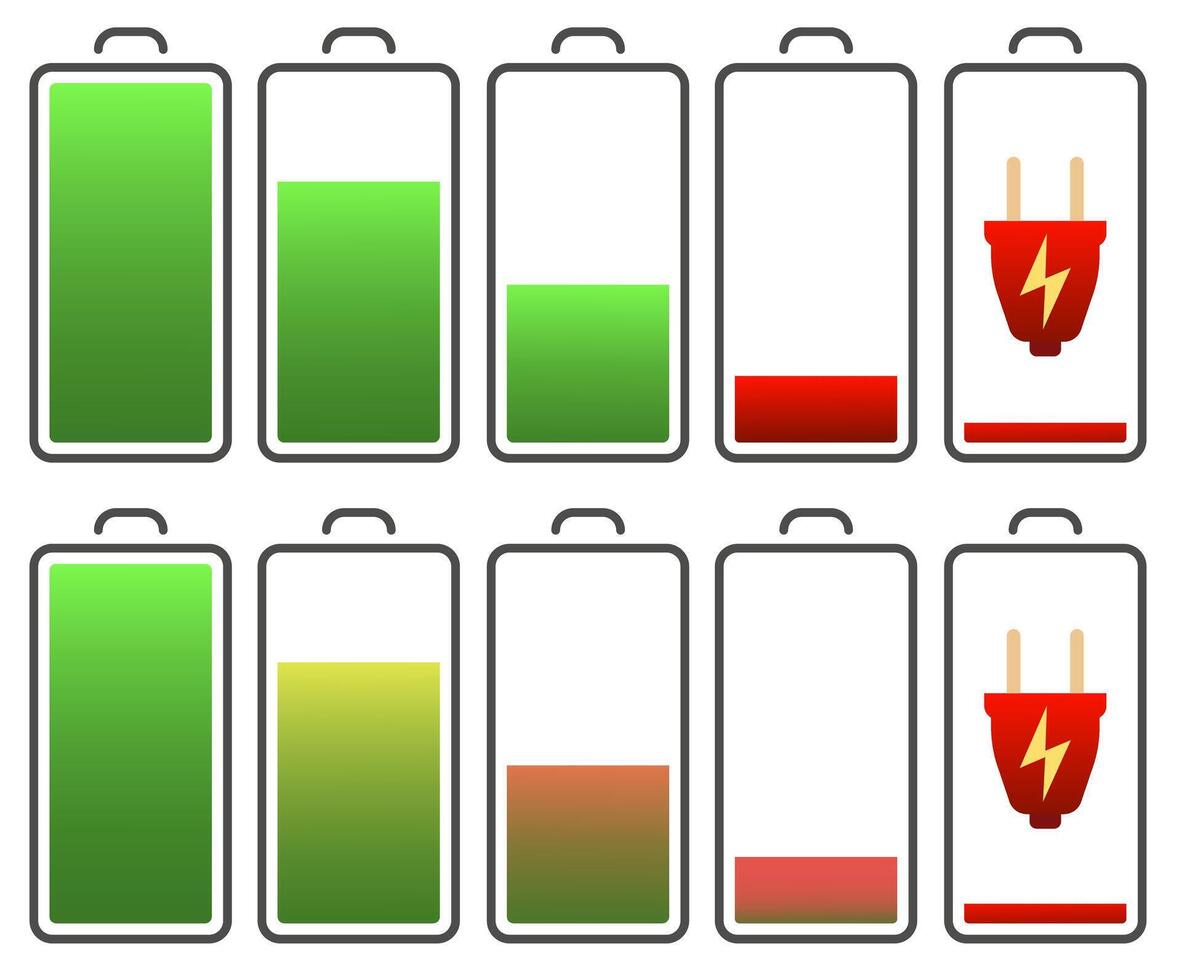 Charged and discharged abstraction. Battery charge. Battery charge indicator icons. vector