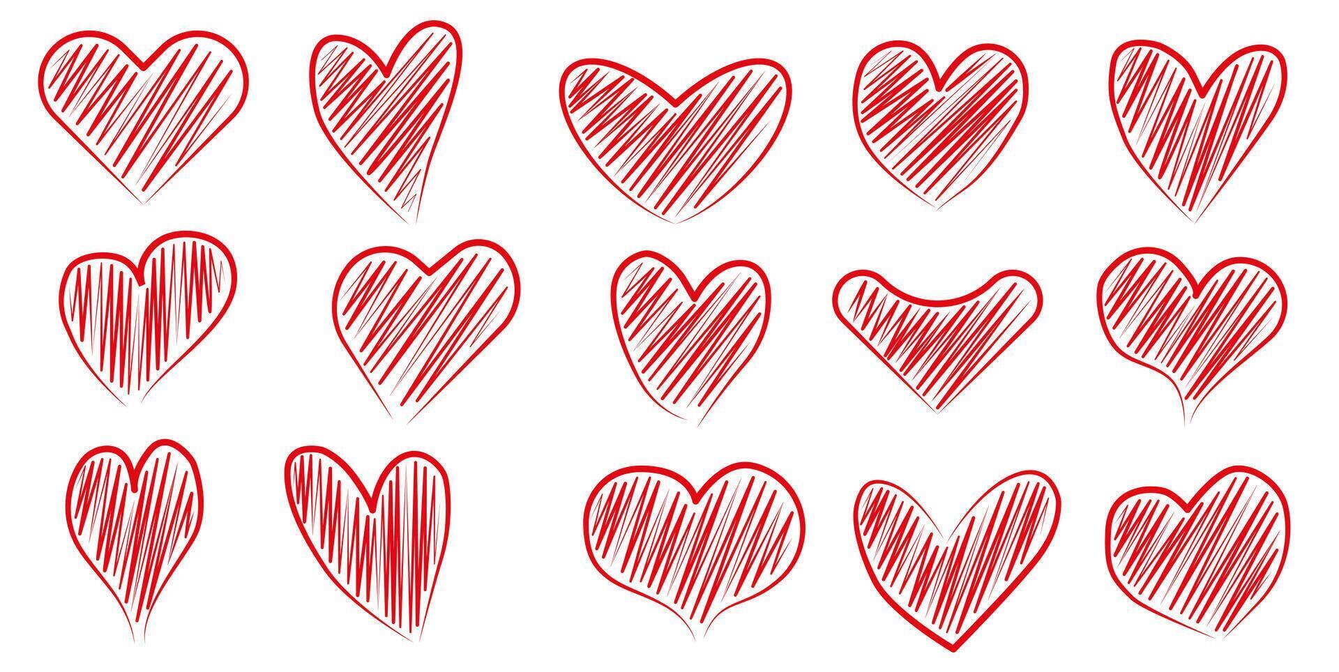 Drawings of a heart with red paint inside on a white background. vector