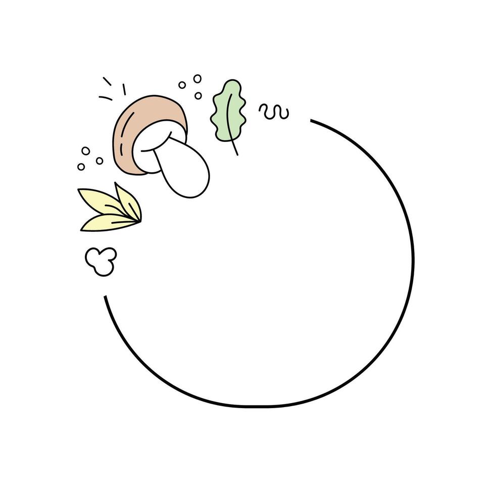 Frame of mushrooms and leaves doodle. vector