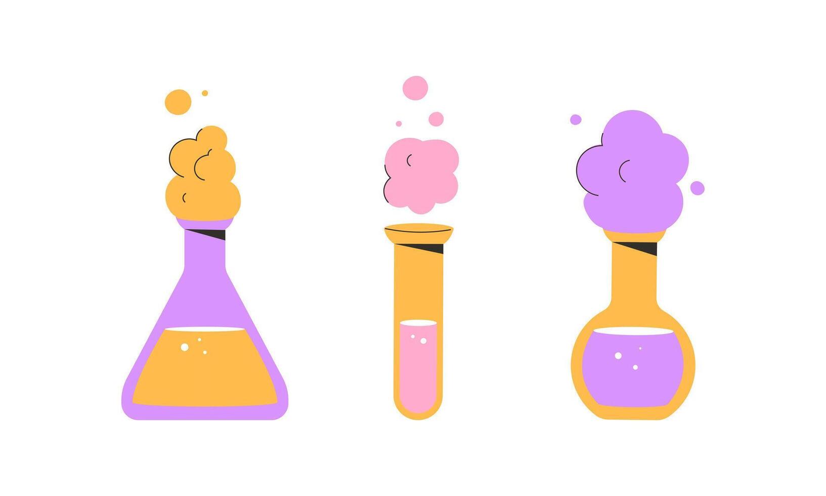 set of laboratory flasks. chemical glass containers vector