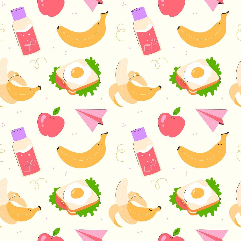 school breakfast seamless pattern. Back to school vector