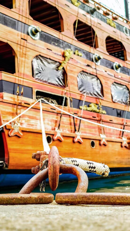 Mooring Knot Holding a Ship Moored to the Pier, Concept of Reliability. photo