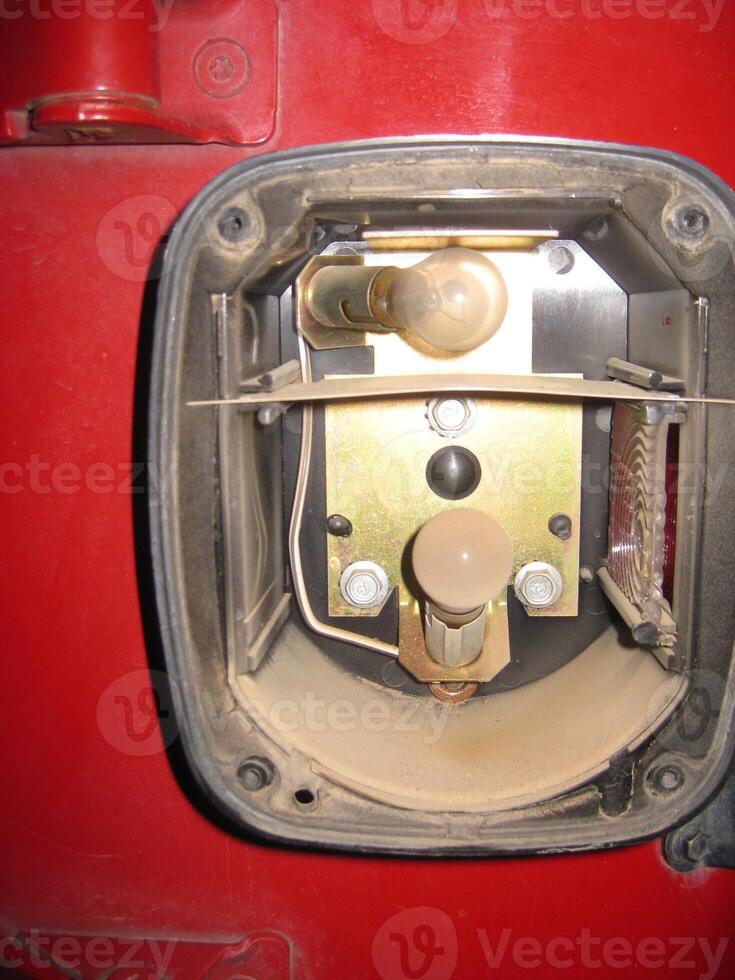 Auto Body Repair and Repainting Prep Work on Red Vehicle photo