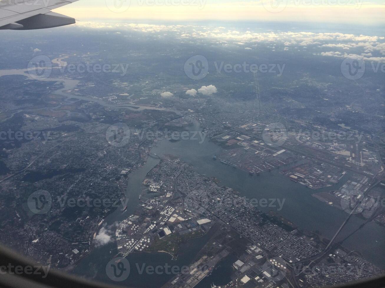 View from Airplane Window flying into New York City photo