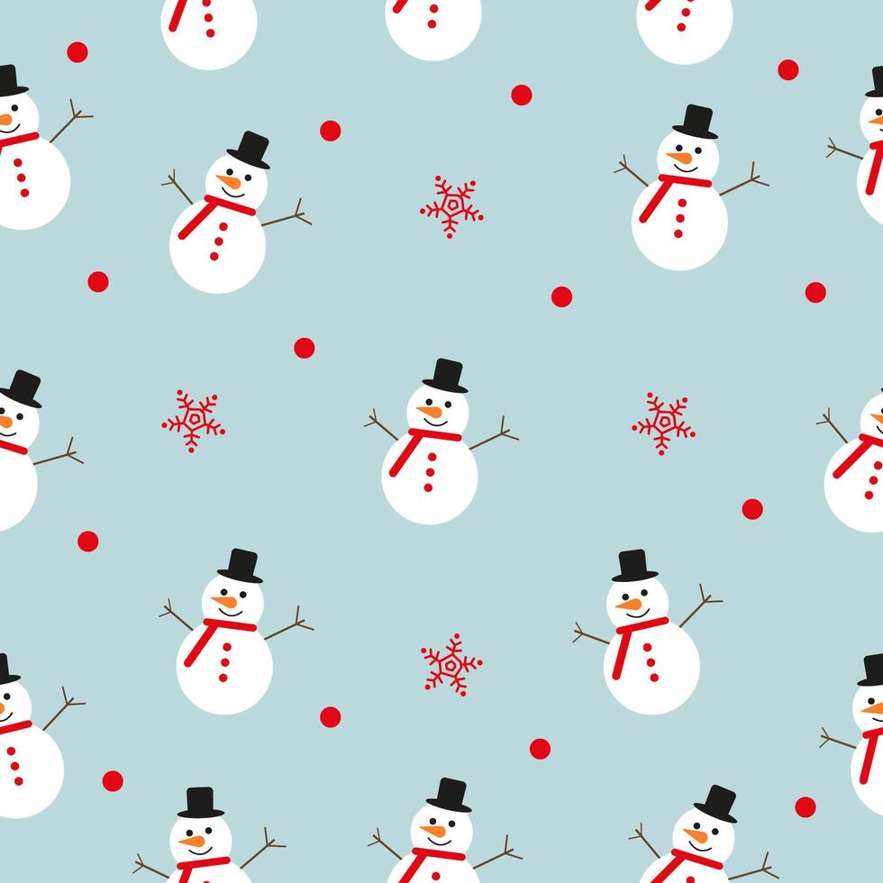 Seamless Christmas pattern with snowman and snowflakes. graphics in cartoon style vector