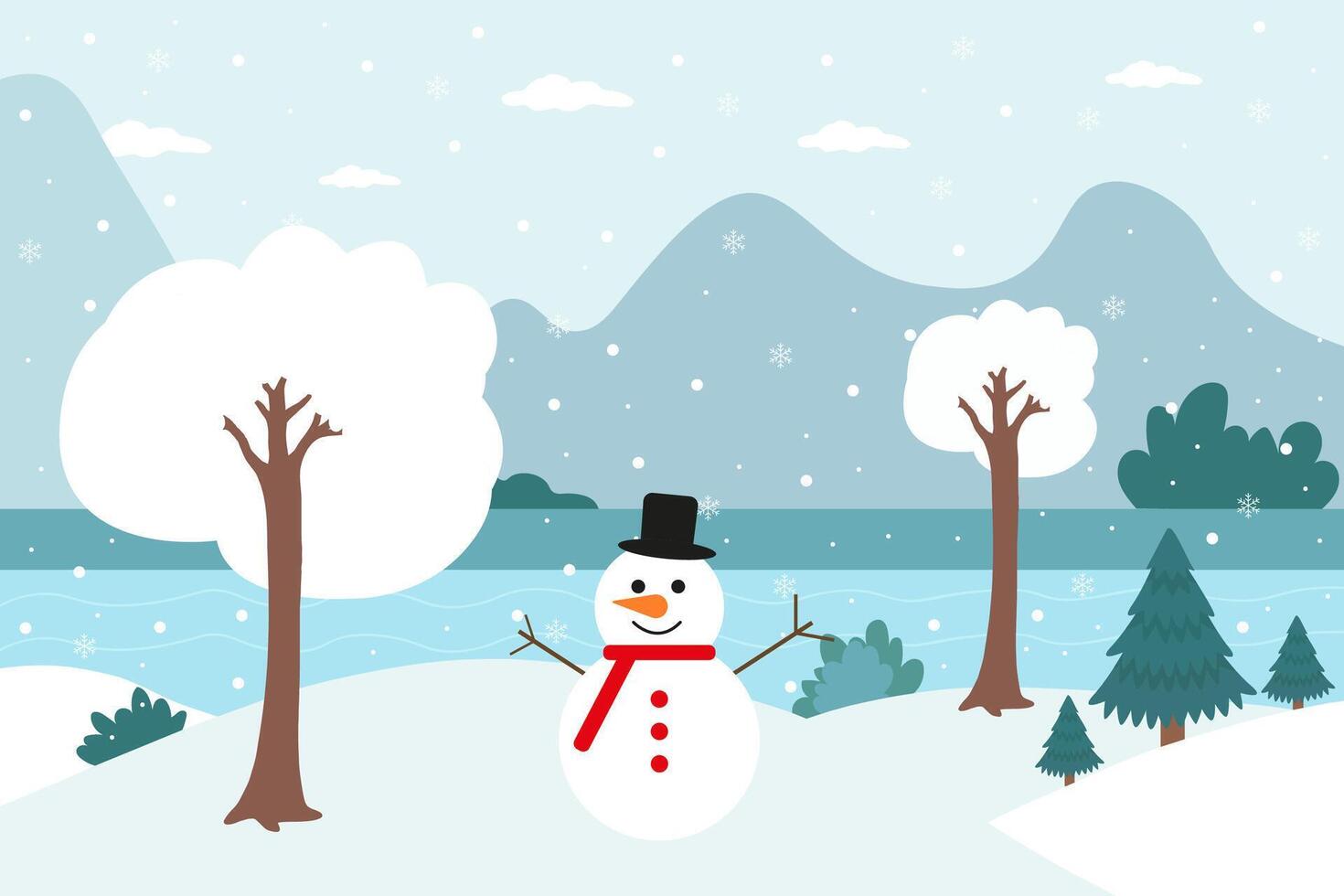 Winter. Winter landscape and snowman. vector