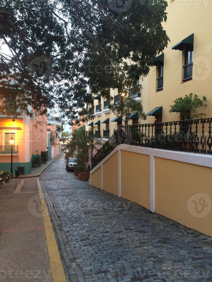 Historic Cobblestone Street in Old San Juan, Puerto Rico photo