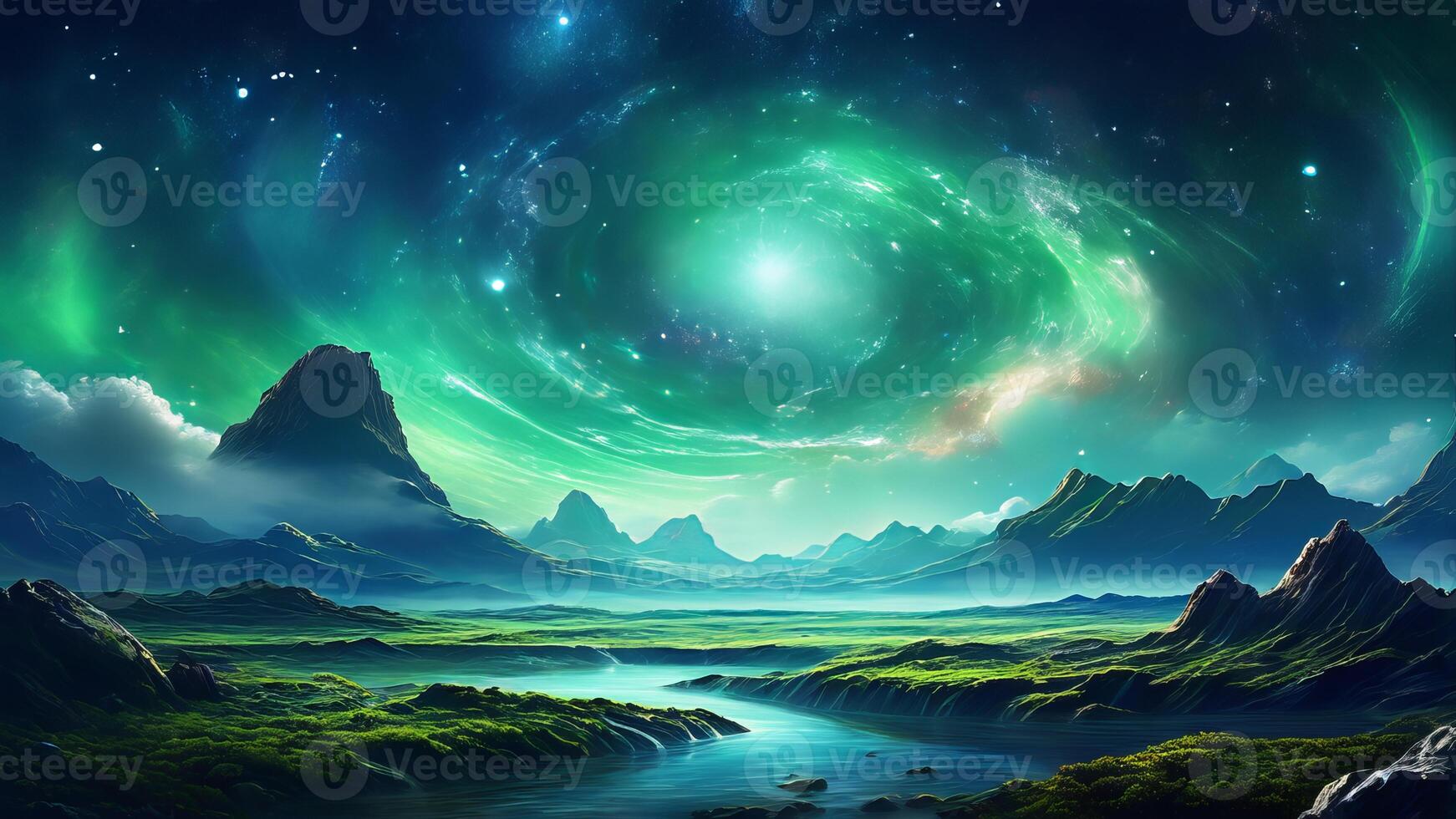 Landscape Wallpaper Background Illustration Featuring An Organic Nebula Galaxy photo