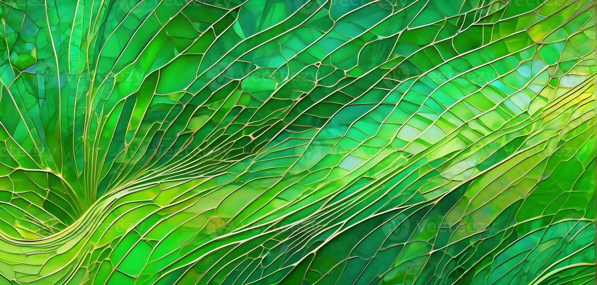Abstract organic green lines with a broken glass effect. . photo