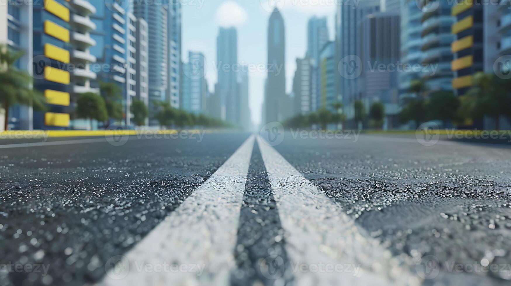 Straight line painted on the asphalt road. Portrait of empty highway without vehicles. photo