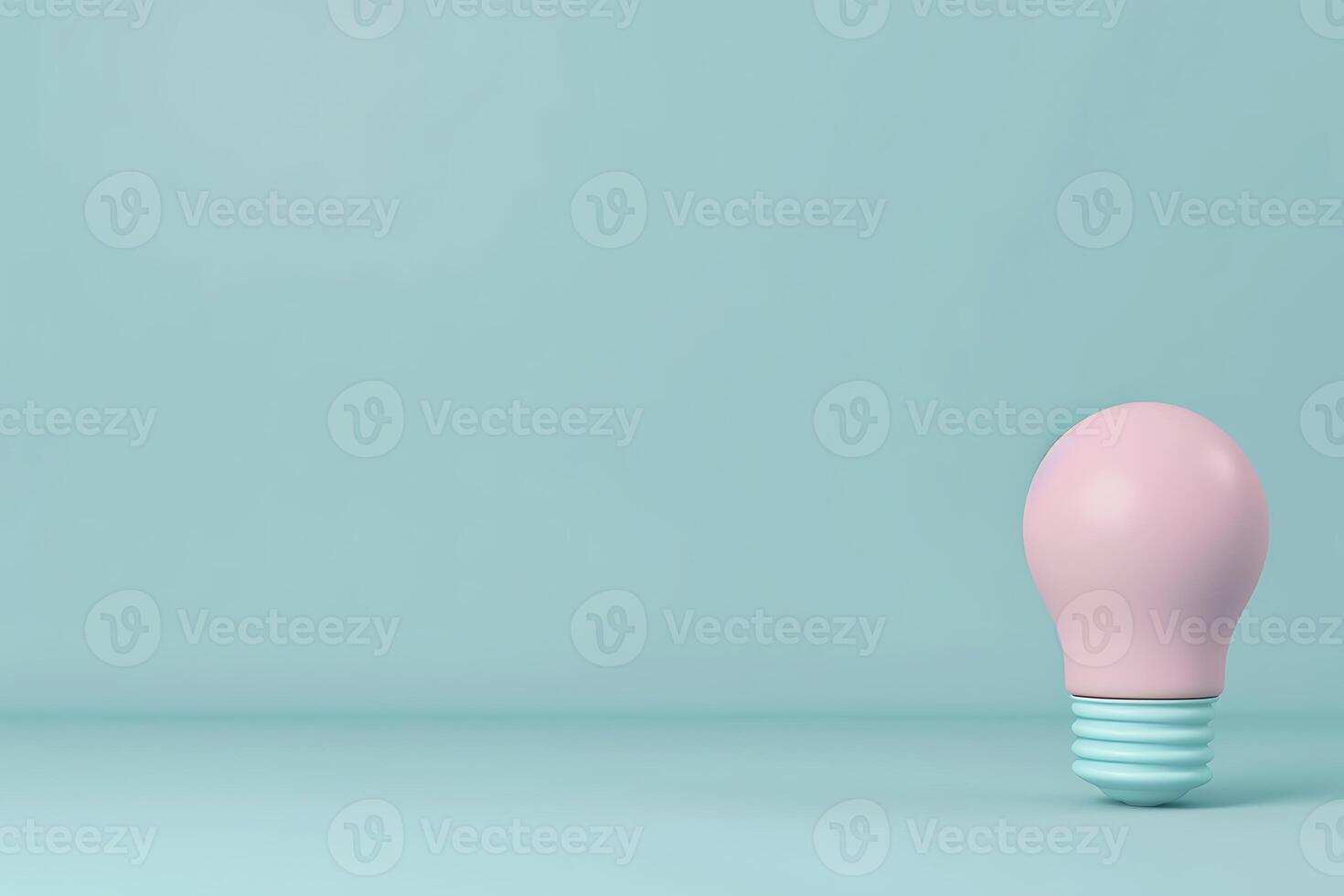 3d cartoon style light bulb icon, isolated on pastel color background with copy space. photo