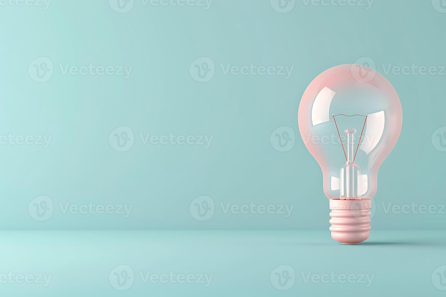 3d cartoon style light bulb icon, isolated on pastel color background with copy space. photo