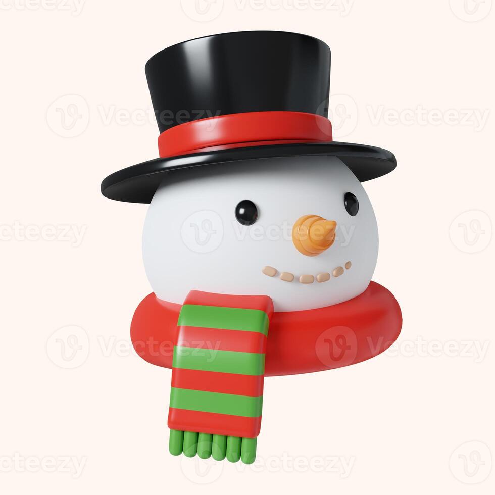 3d Christmas snowman icon. minimal decorative festive conical shape tree. New Year's holiday decor. 3d design element In cartoon style. Icon isolated on white background. 3D illustration photo