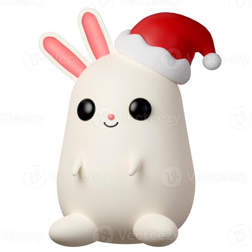 3d Christmas rabbit icon. minimal decorative festive conical shape tree. New Year's holiday decor. 3d design element In cartoon style. Icon isolated on white background. 3d illustration photo