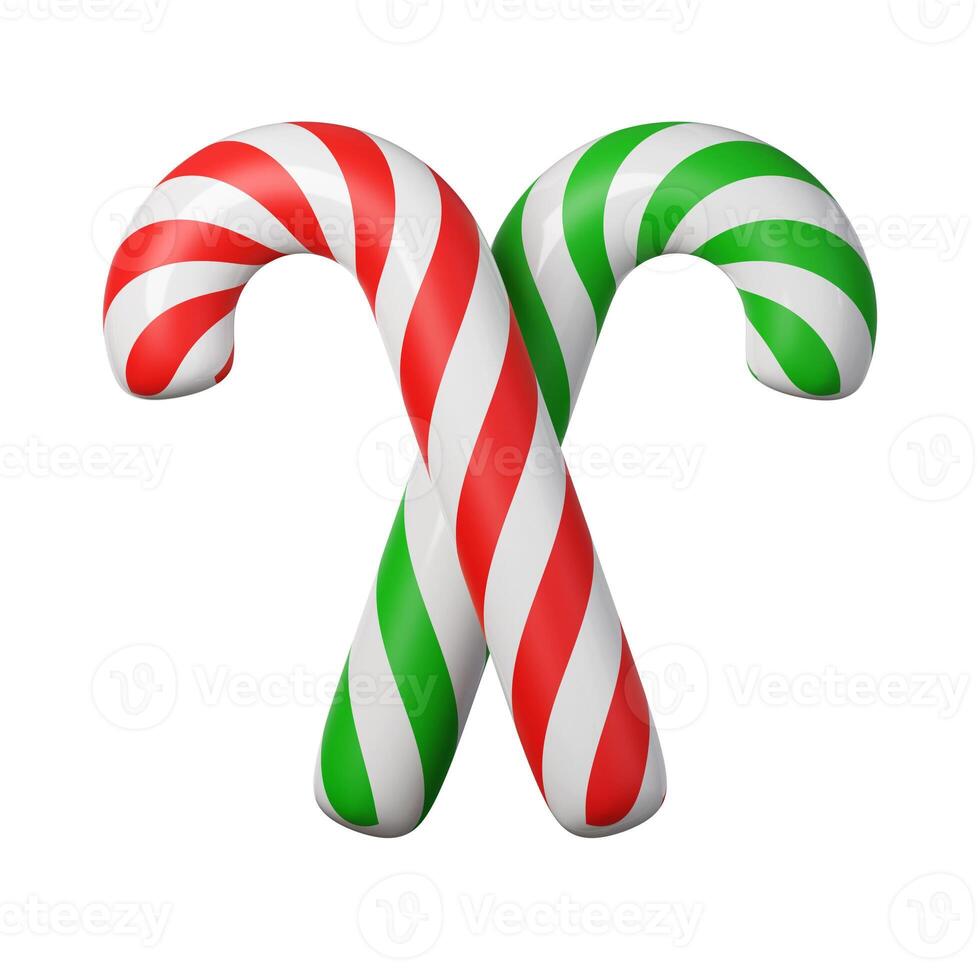 3d Christmas candy cane icon. minimal decorative festive conical shape tree. New Year's holiday decor. 3d design element In cartoon style. Icon isolated on white background. 3d illustration photo
