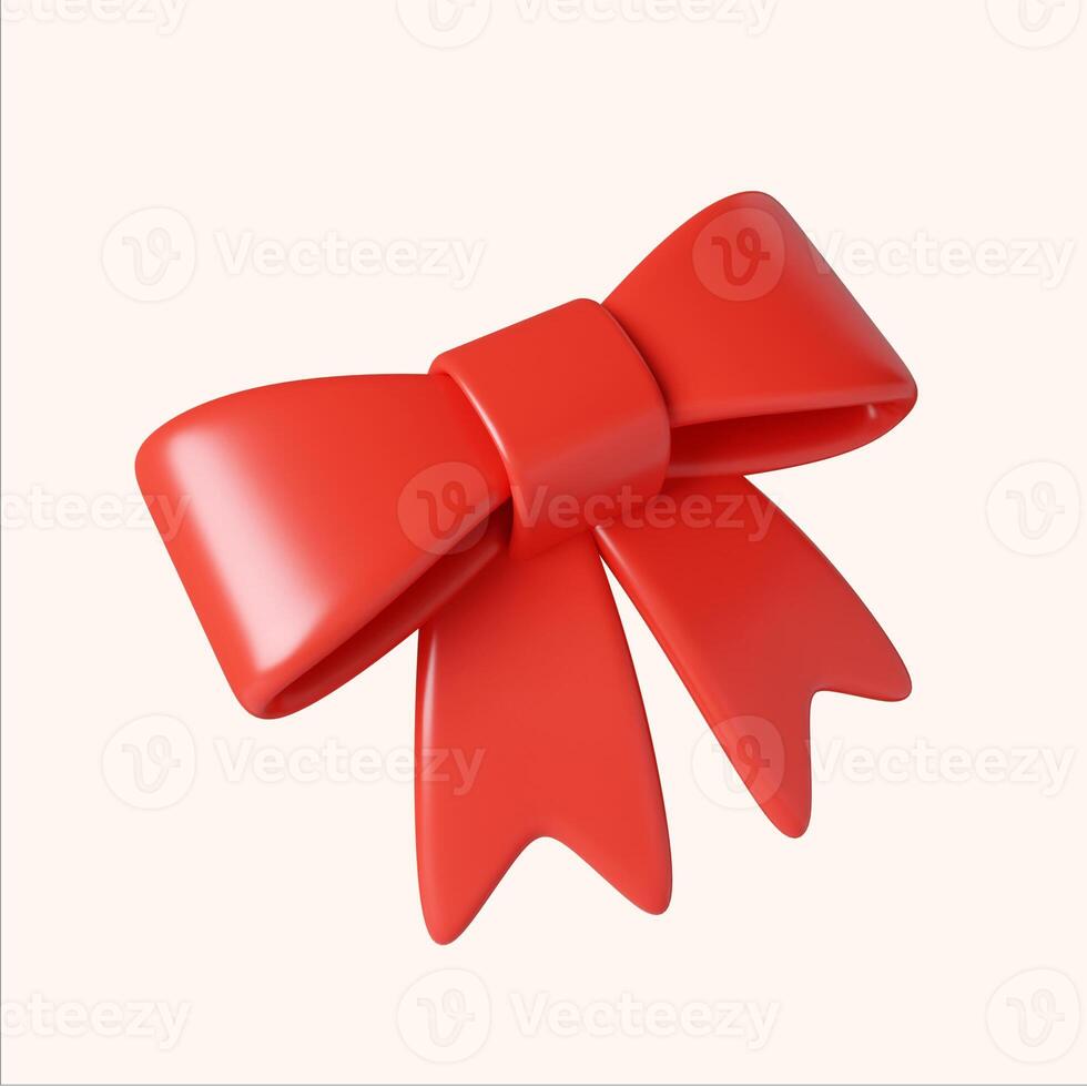 3d Christmas red bow icon. minimal decorative festive conical shape tree. New Year's holiday decor. 3d design element In cartoon style. Icon isolated on white background. 3D illustration photo