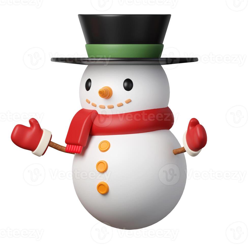 3d Christmas Snowman icon. minimal decorative festive conical shape tree. New Year's holiday decor. 3d design element In cartoon style. Icon isolated on white background. 3d illustration photo