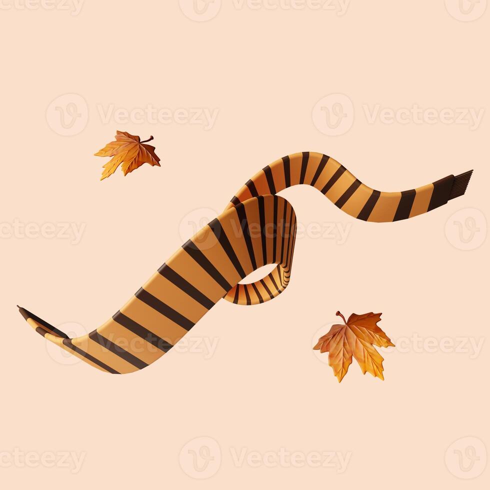 3d Autumn scarf. Golden fall. Season decoration. icon isolated on gray background. 3d rendering illustration. Clipping path. photo