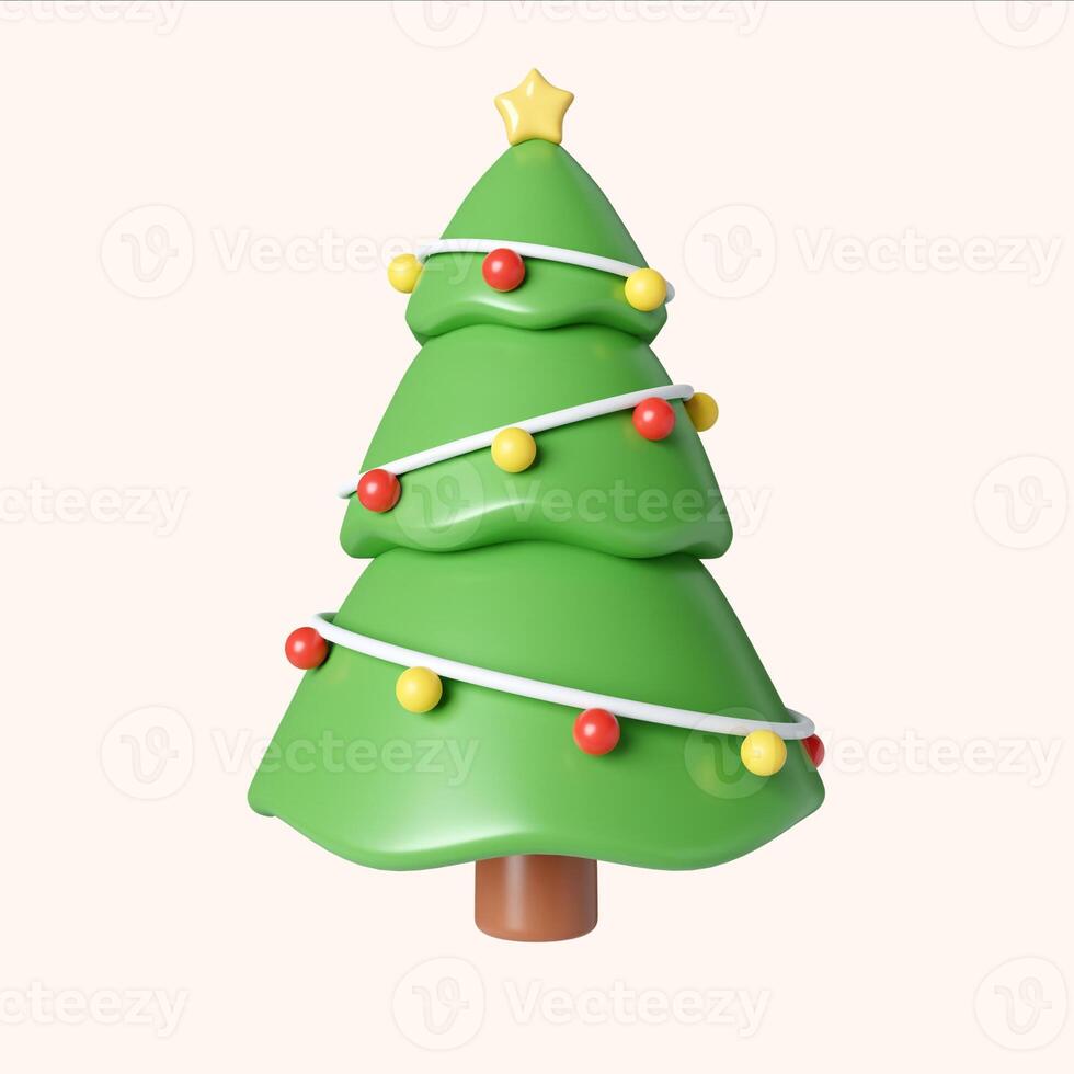 3d Christmas tree. minimal decorative festive conical shape tree. New Year's holiday decor. 3d design element In cartoon style. Icon isolated on white background. 3D illustration photo