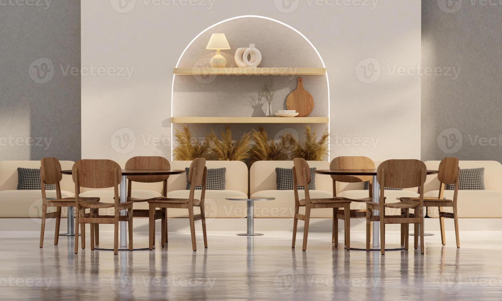 luxury cafe room with dining room table and chair decorate with luxury style 3d render, white wall and ceramic floor 3d render, photo