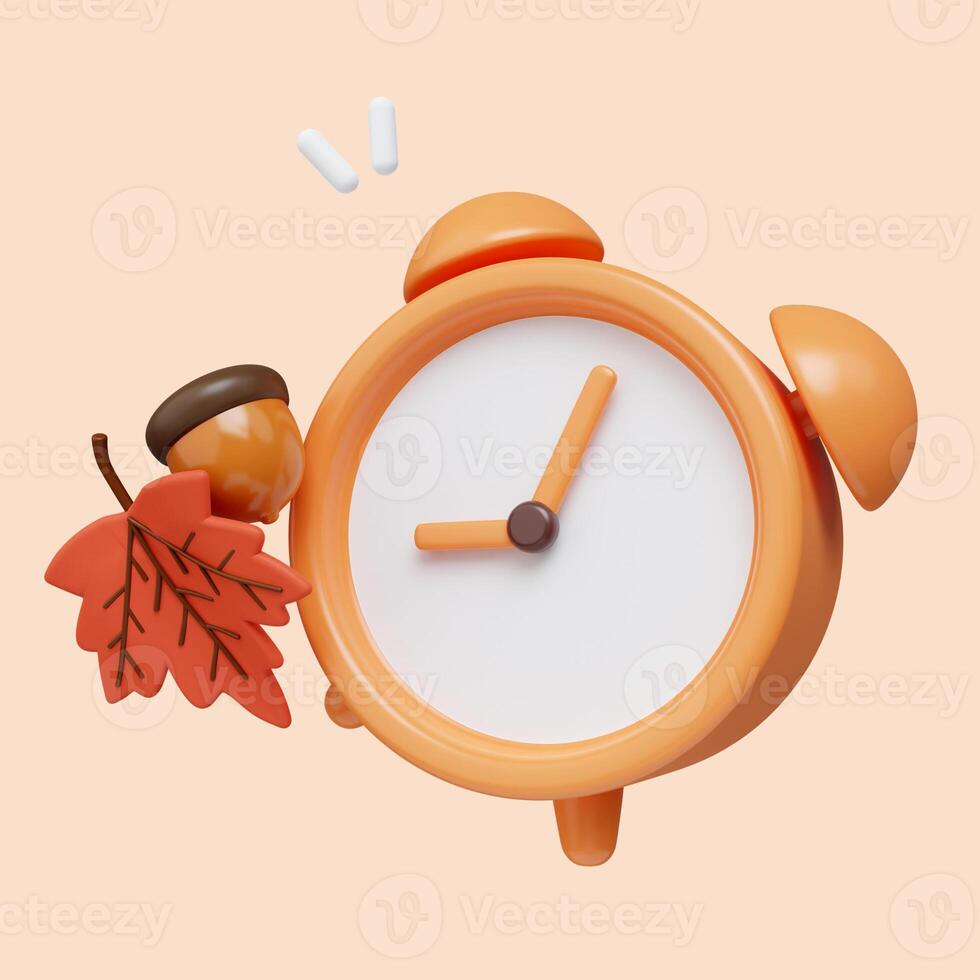 3d Autumn clock . Golden fall. Season decoration. icon isolated on gray background. 3d rendering illustration. Clipping path. photo