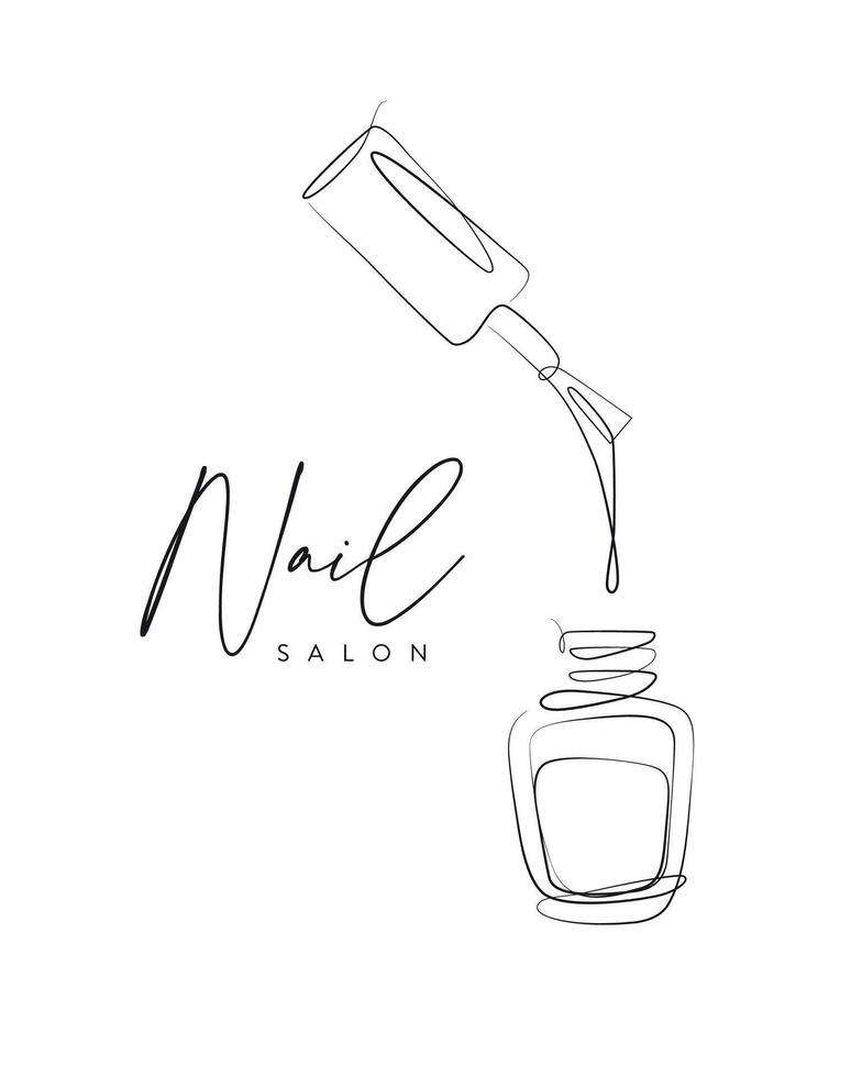 Nail polish bottle lettering salon drawing in linear style on white background vector