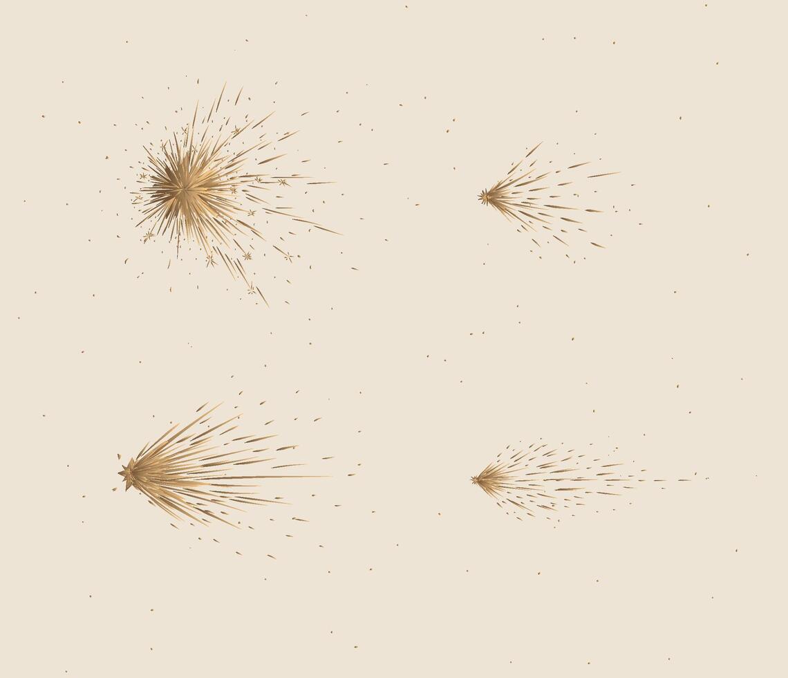 Star and comet shines brightly in space drawing in graphic style on beige background vector