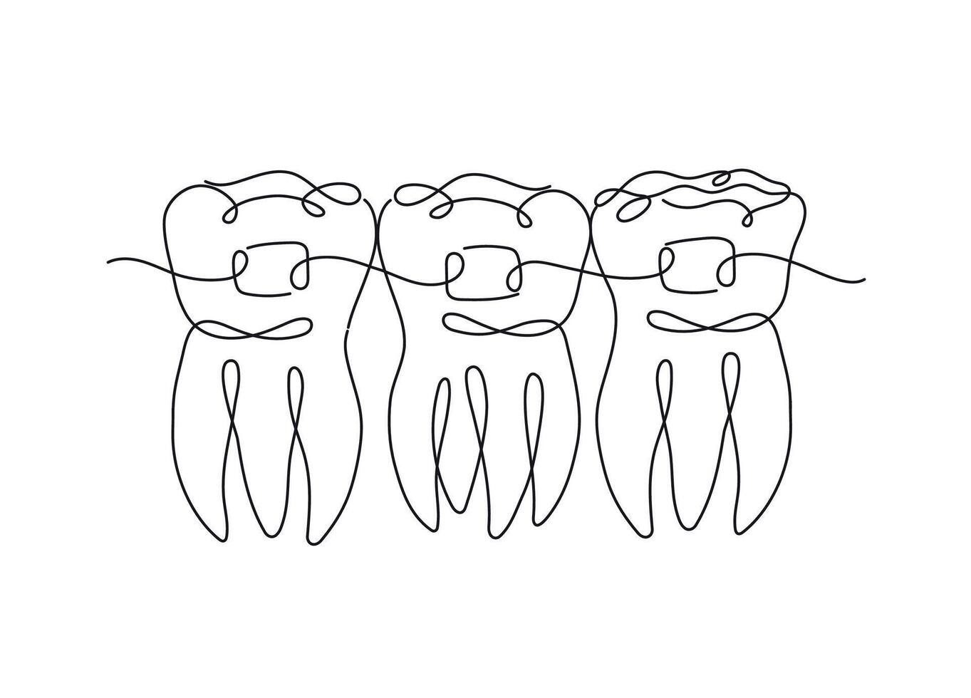 Teeth with braces illustration drawing in flat line style on white background vector