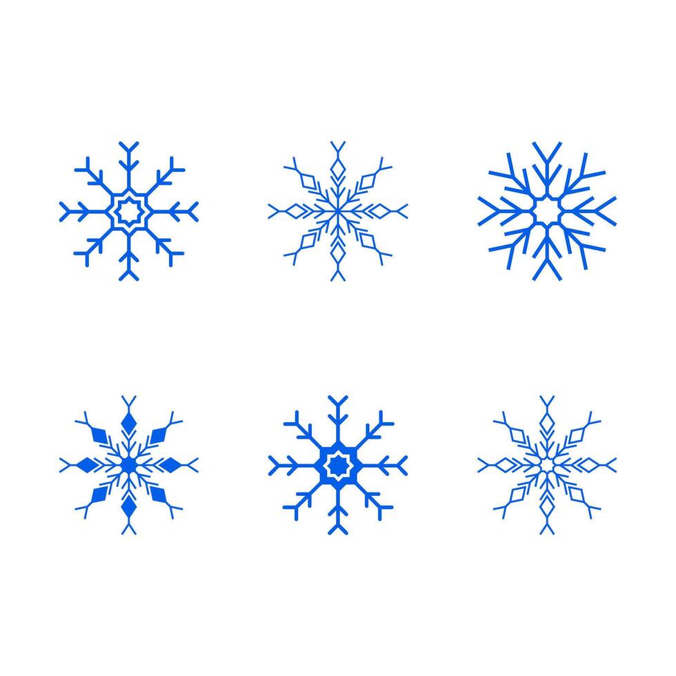 set of blue snowflakes icon vector
