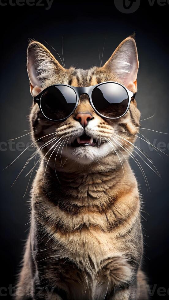 Happy Cat in Sunglasses - Simple Black Modern Background photo