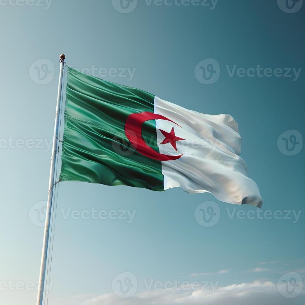 Proud Flutter of the Algeria Flag Against the Sky photo