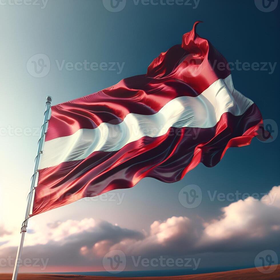 Proud Flutter of the Latvia Flag Against the Sky Background photo