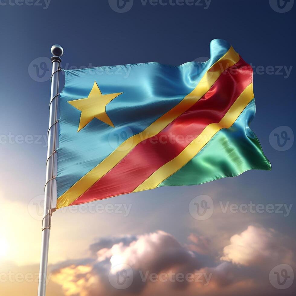 Proud Flutter of the Congo Democratic Republic Flag Against the Sky photo