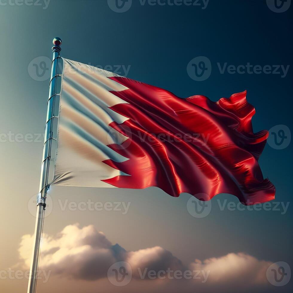 Proud Flutter of the Bahrain Flag Against the Sky photo