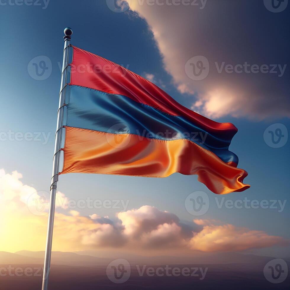 Proud Flutter of the Armenia Flag Against the Sky photo