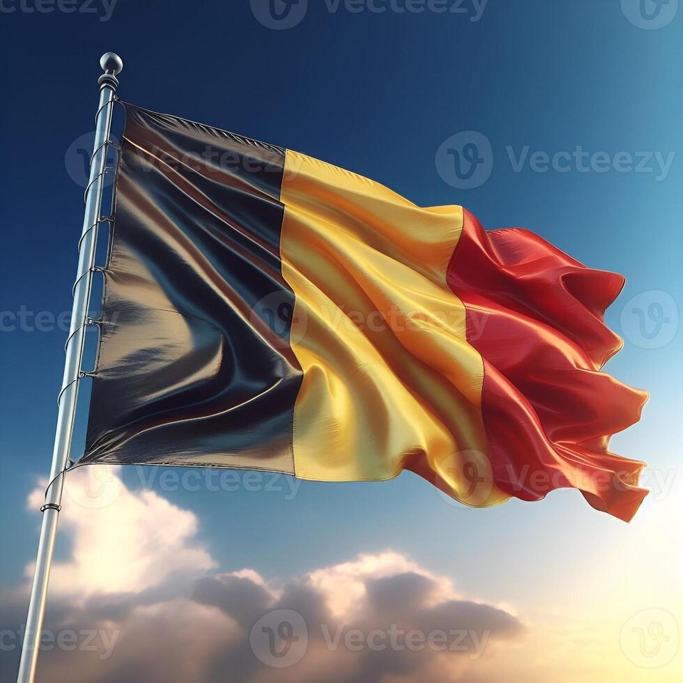 Proud Flutter of the Belgium Flag Against the Sky photo