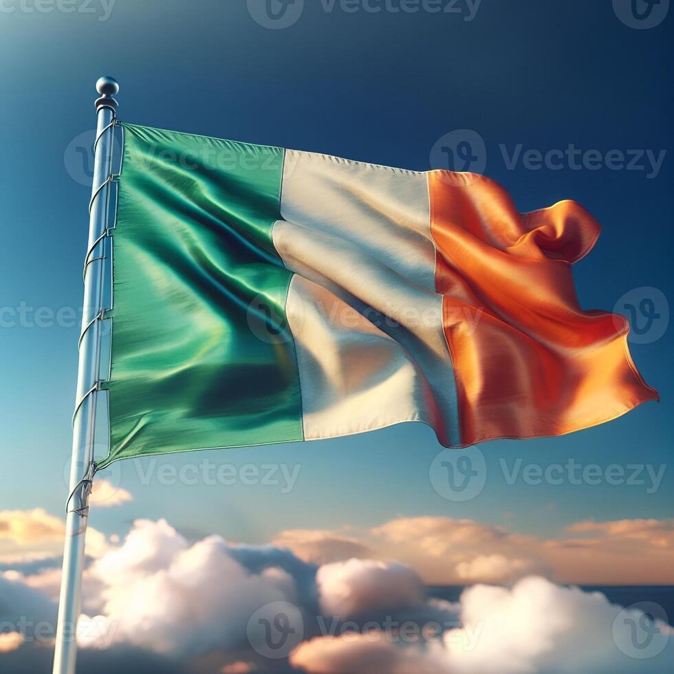 Proud Flutter of the Ireland Flag Against the Sky photo
