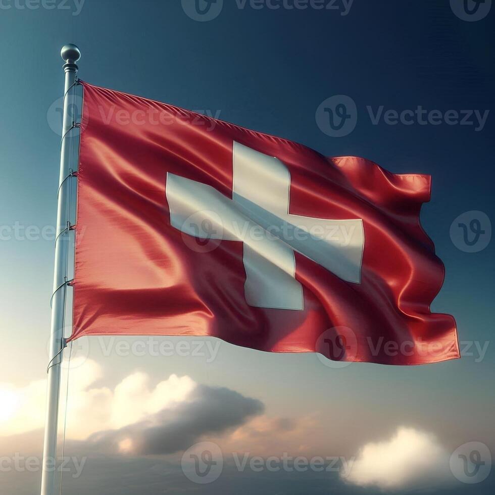 Proud Flutter of the Switzerland Flag Against the Sky photo