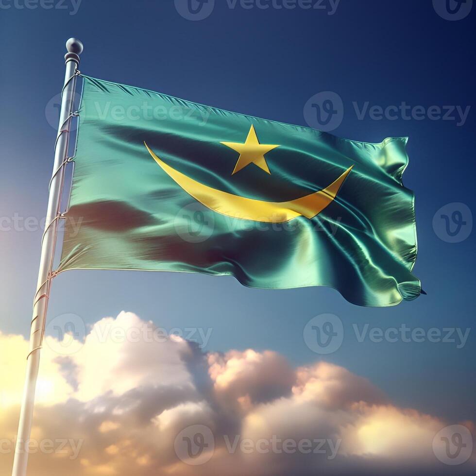 Proud Flutter of the Mauritania Flag Against the Sky photo