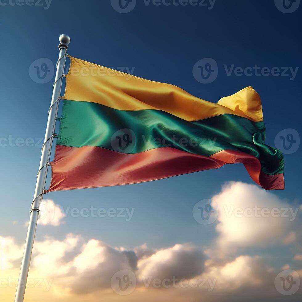 Proud Flutter of the Lithuania Flag Against the Sky photo