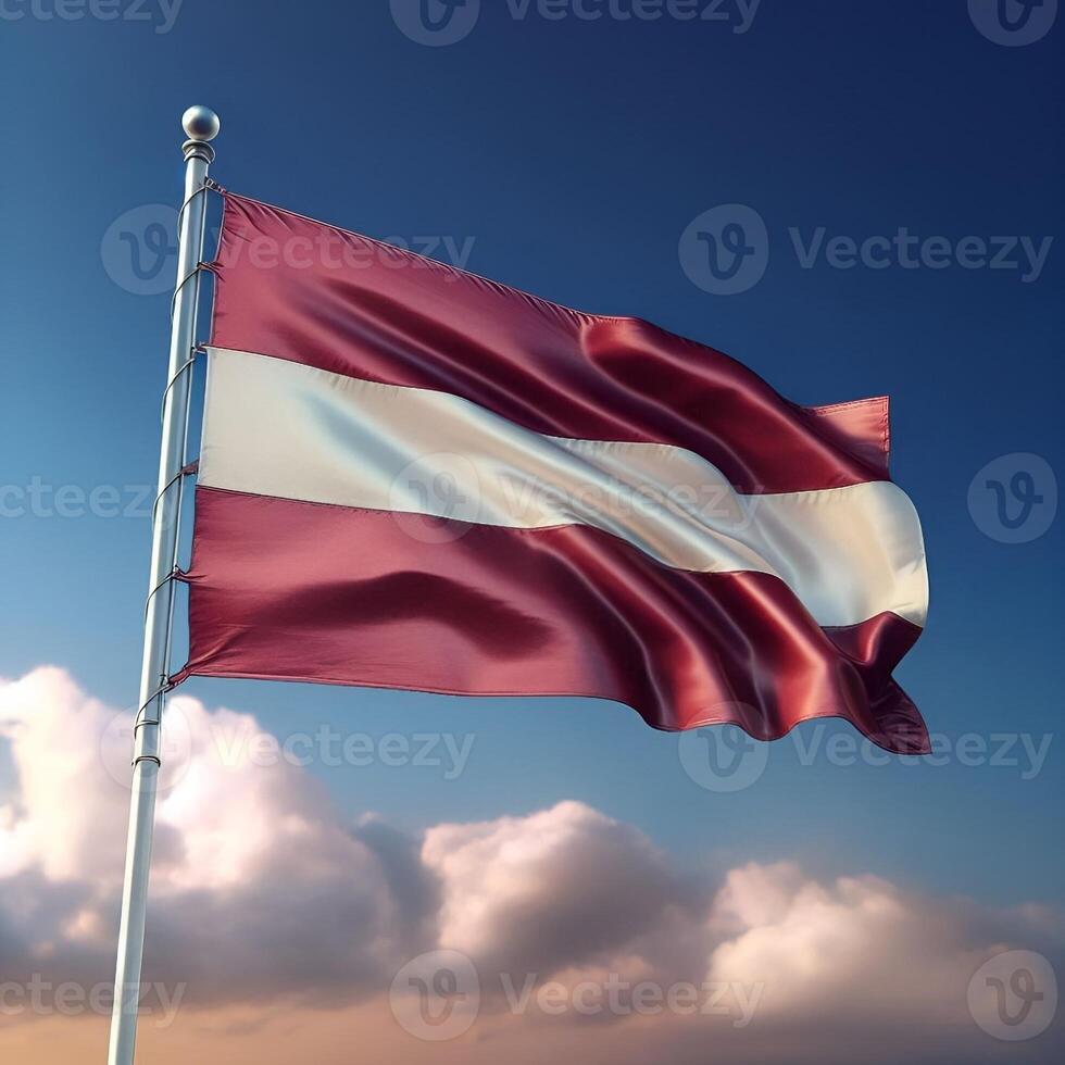 Proud Flutter of the Latvia Flag Against the Sky photo