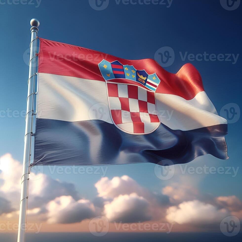 Proud Flutter of the Croatia Flag Against the Sky photo