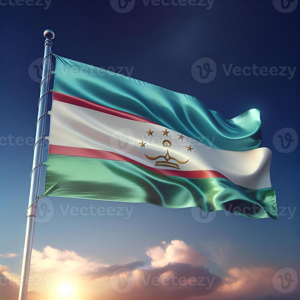 Proud Flutter of the Tajikistan Flag Against the Sky photo