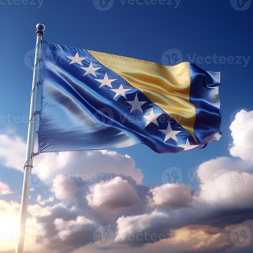 Proud Flutter of the Bosnia and Herzegovina Flag Against the Sky photo