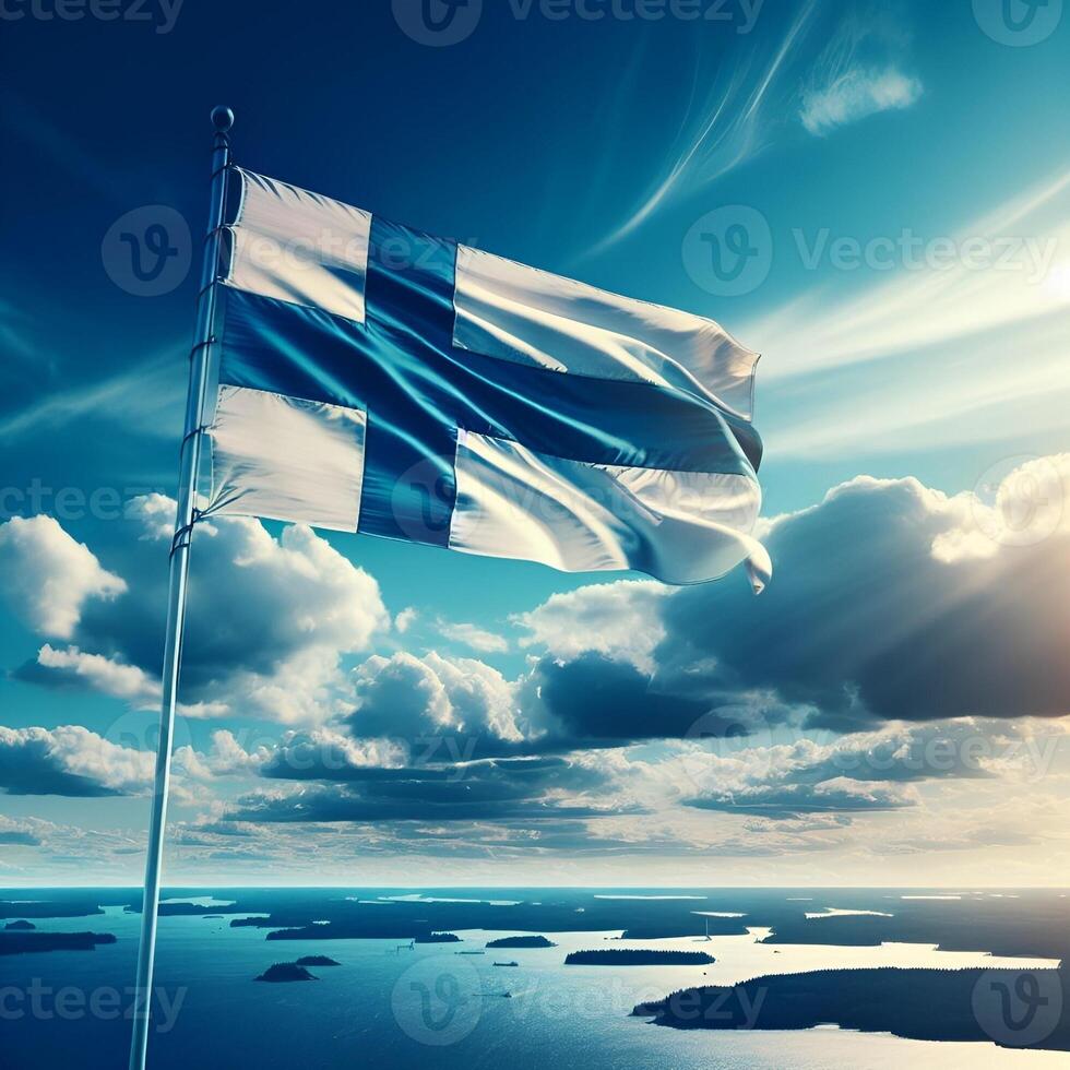 Proud Flutter of the Finland Flag Against the Sky photo