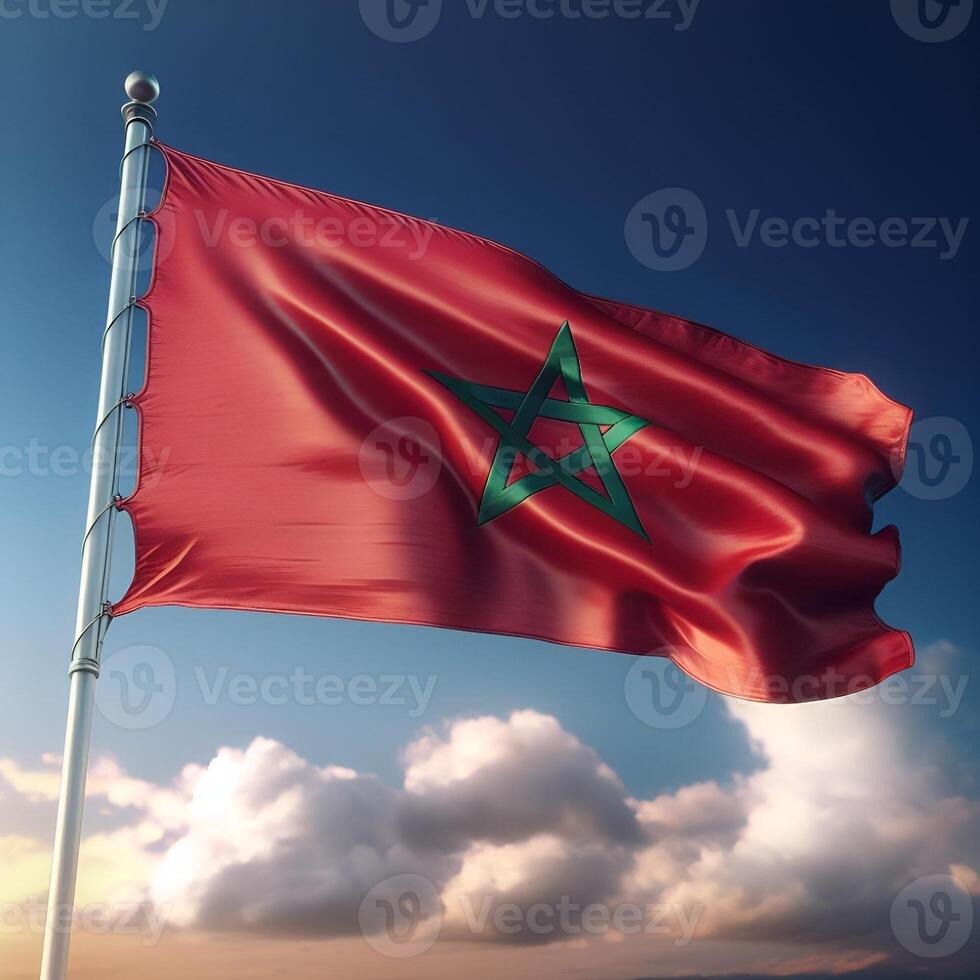 Proud Flutter of the Morocco Flag Against the Sky photo