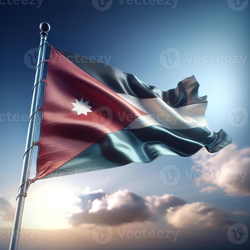 Proud Flutter of the Jordan Flag Against the Sky photo