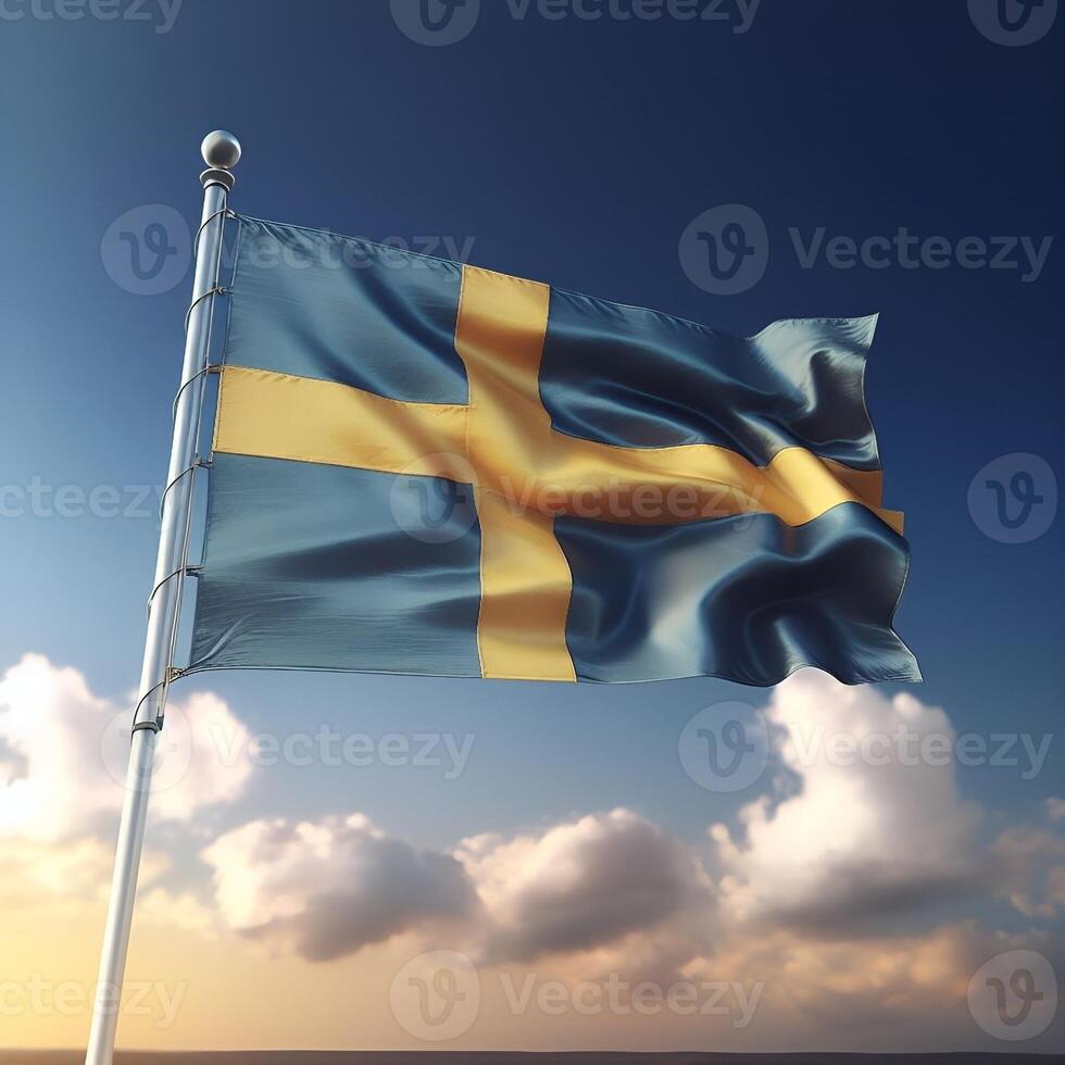 Proud Flutter of the Sweden Flag Against the Sky photo