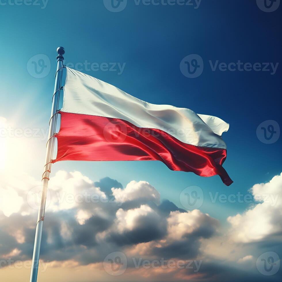 Proud Flutter of the Poland Flag Against the Sky photo