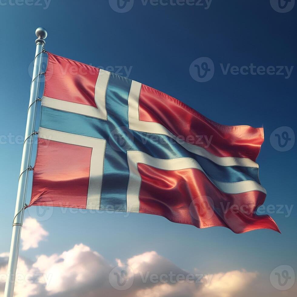 Proud Flutter of the Norway Flag Against the Sky photo